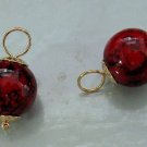 10mm Swirling Blood Red & Black INTERCHANGEABLE Earring Charms Gold or Sterling