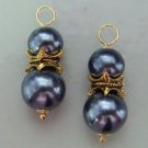 Double Dark Pewter Gray Glass Pearls INTERCHANGEABLE Earring Charms YG or SS