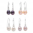 4 PAIRS of Genuine Pearl Earrings - White, Cream, Peach, & Black Sterling Silver