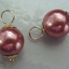 10mm Deep Rose Glass Pearl INTERCHANGEABLE Earring Charms Gold or Sterling