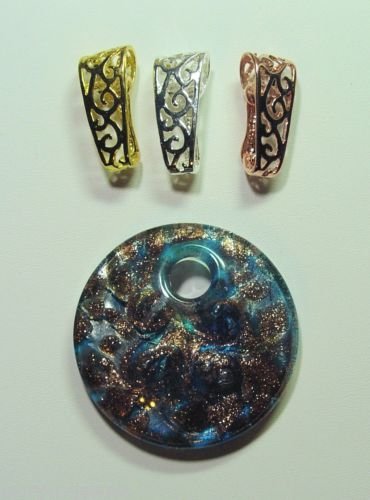 2" 55mm Lampwork Blue with Copper INTERCHANGEABLE Donut Pendant + ONE FREE BAIL