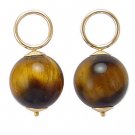 10mm Tigers Eye INTERCHANGEABLE Earring Hooplet Charms Solid 14K YG 1 PAIR
