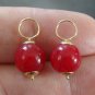 10mm Red Onyx INTERCHANGEABLE Earring Hooplet Charms Solid 14K YG 1 PAIR