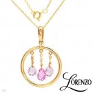 20x28mm Circle pendant with Pink CZ Briolettes 14K YG