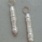 Thin 20mm White Biwa Pearls INTERCHANGEABLE Earring Charms SS or YG or 14K