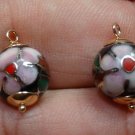 10mm Black w/Pink Cloisonne INTERCHANGEABLE Earring Charms Solid 14K YG 1 PAIR
