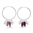 INTERCHANGEABLE 36mm Hoops + Pearl Smoky Quartz Amethyst Charms Sterling Silver