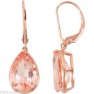 SOLID 14K Rose Gold 4.60ctw Gorgeous Morganite Dangling Leverback Earrings