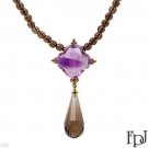 FPJ Stunning 92.95ctw Amethyst & Smoky Topaz Quartz and Diamond Necklace 14K YG