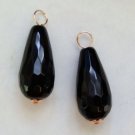 Large 10x20mm AAA Faceted Black Onyx INTERCHANGEABLE Earring Charms ROSE Gold GF