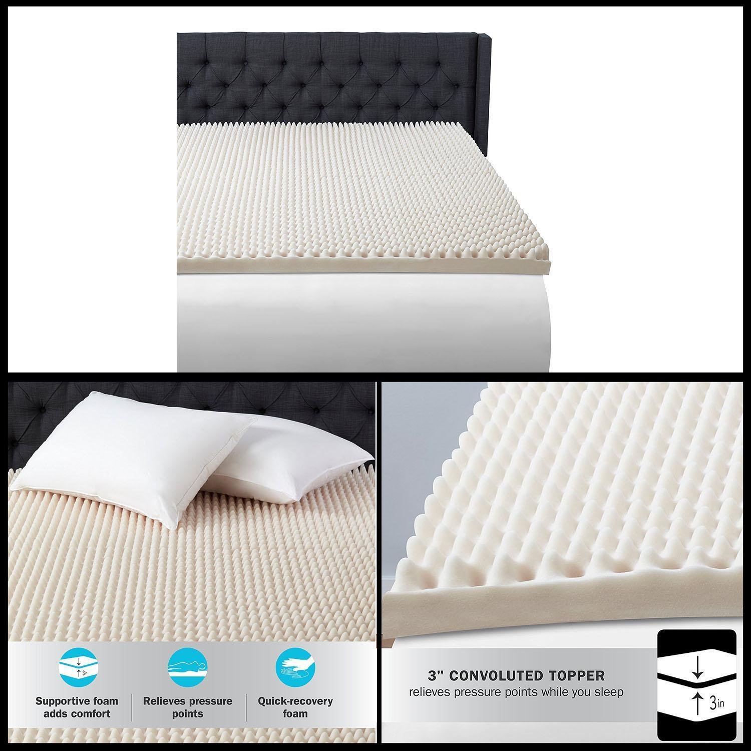 Beautyrest 3" Convoluted Foam Mattress Topper Bedding bed Pad Cushion