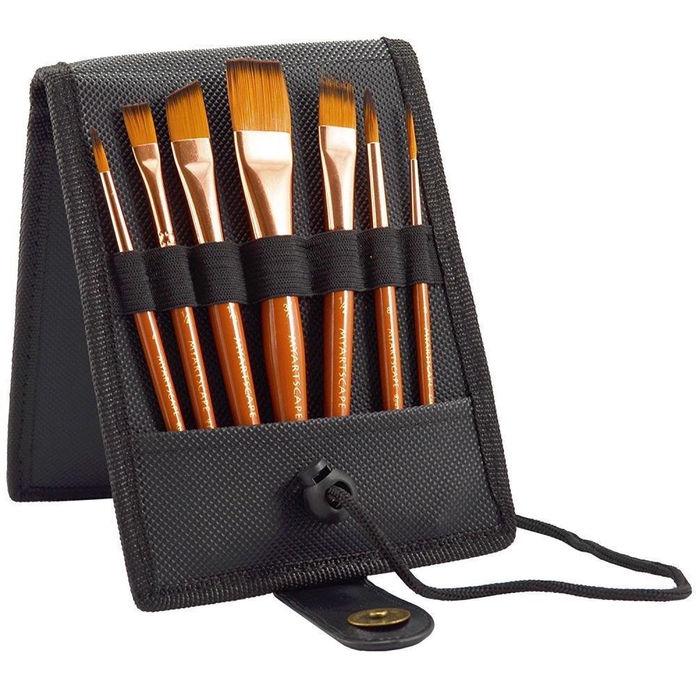 MyArtscape 7Piece Short Handle Paint Brush Set with Artist Carry Case