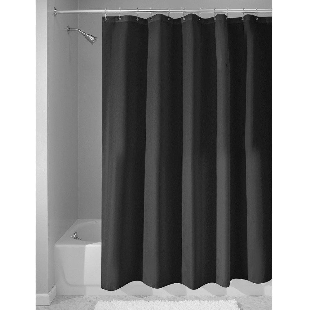 InterDesign Fabric Waterproof Shower Curtain Liner, Black