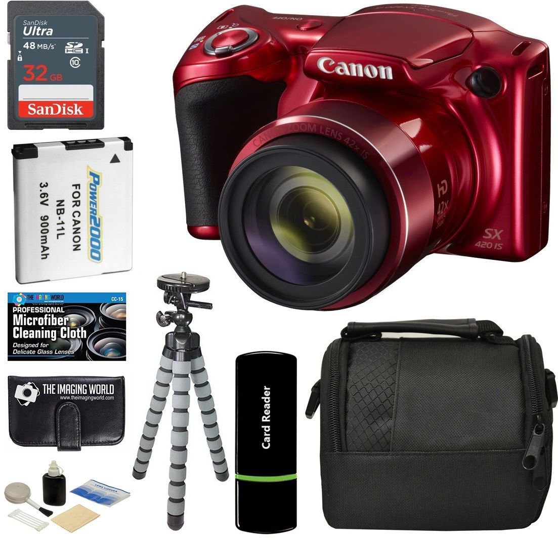 Canon PowerShot SX420 IS 20MP 42x Super Zoom Digital Camera Red + 32GB
