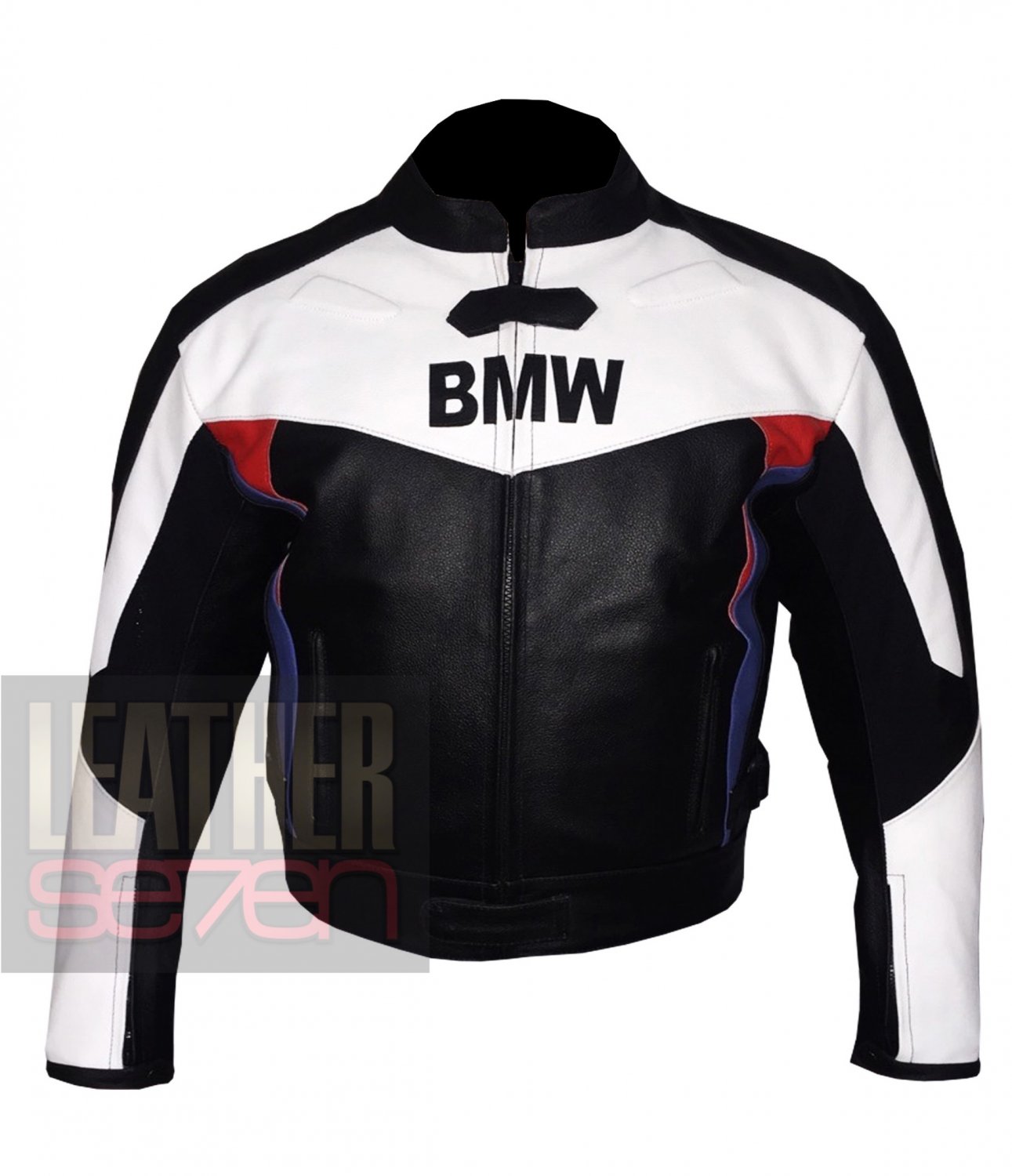 BMW 3878 Black White Pure Cowhide Leather Safety Racing Jacket For Bikers
