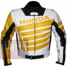 Honda 9019 Yellow Pure Cowhide Leather Safety Racing Jacket  For Bikers