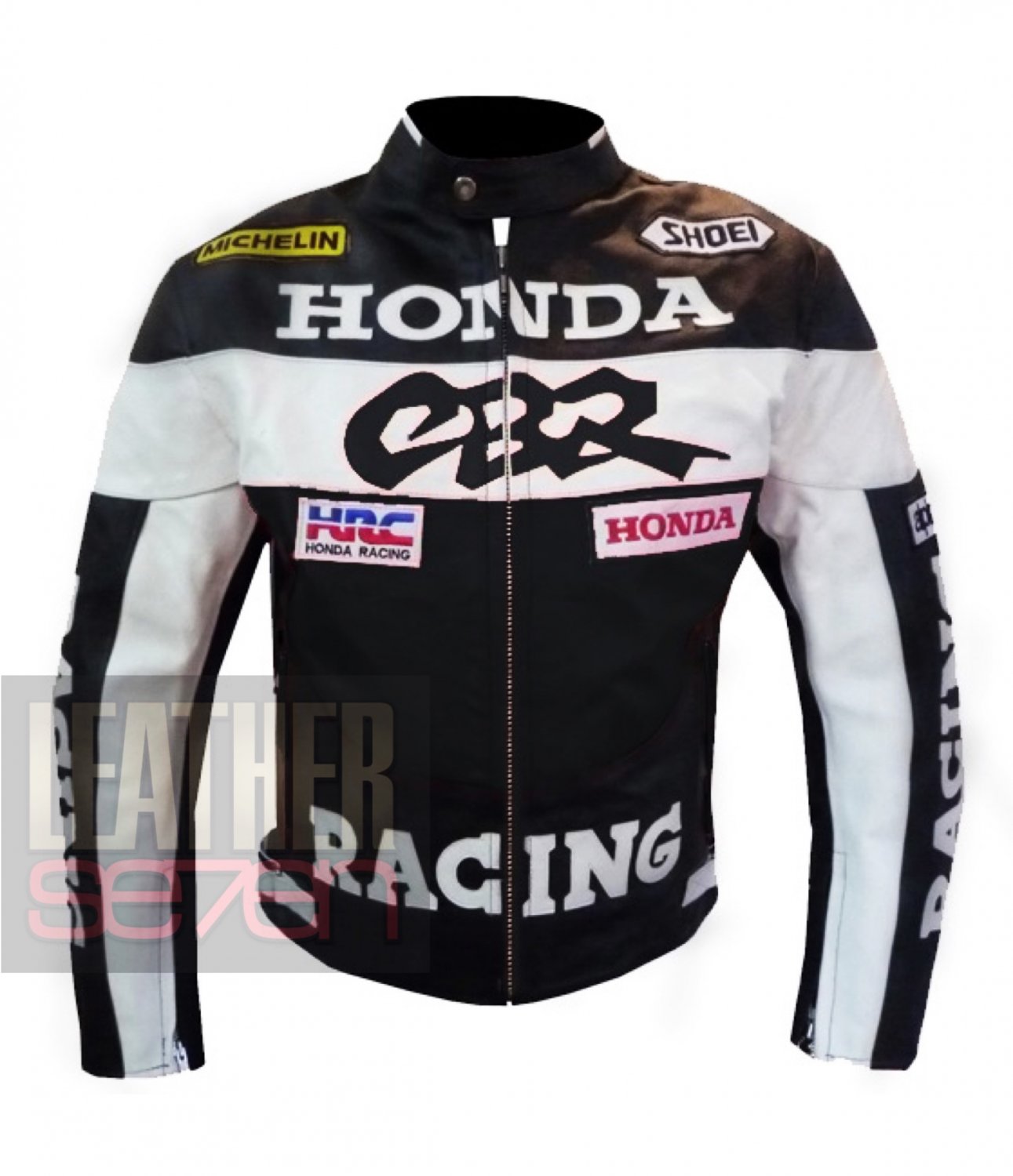 Honda CBR Black Original Pure Cowhide Leather Safety Racing Jacket For ...