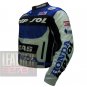 New Men's Fashion Outclass Cowhide Leather Safety Jacket .. Honda GAS Repsol Blue