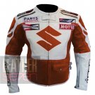 Suzuki 4269 Orange Pure Cowhide Leather Safety Racing Jacket For Bike Racers