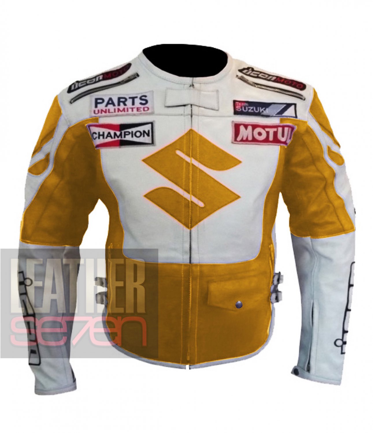 New Outclass Arrival Pure Cowhide Leather Safety Jacket.. Suzuki 4269 Yellow Leather