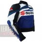 Pure Cowhide Genuine Leather Jackets For Professional Racers .. Suzuki GSX Blue