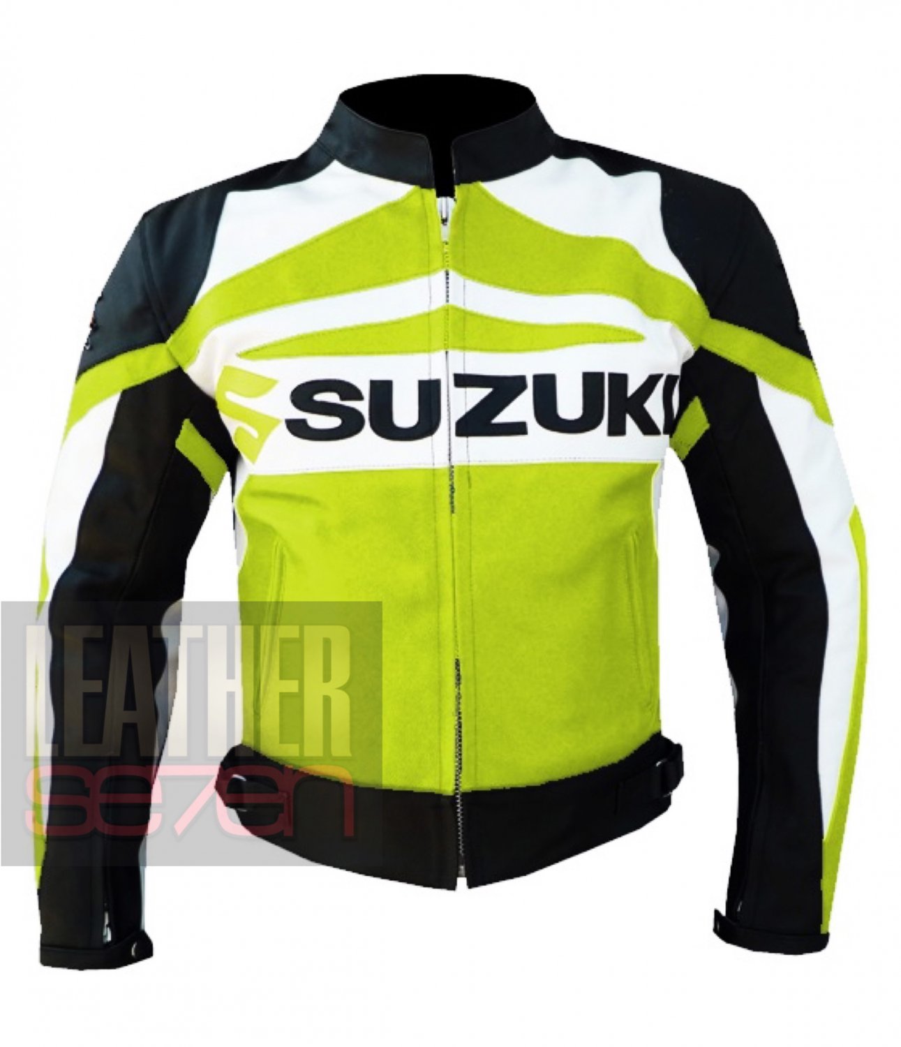 Made By Pure Cowhide Leather Safety Racing Jacket ... Suzuki GSX Fluorescent
