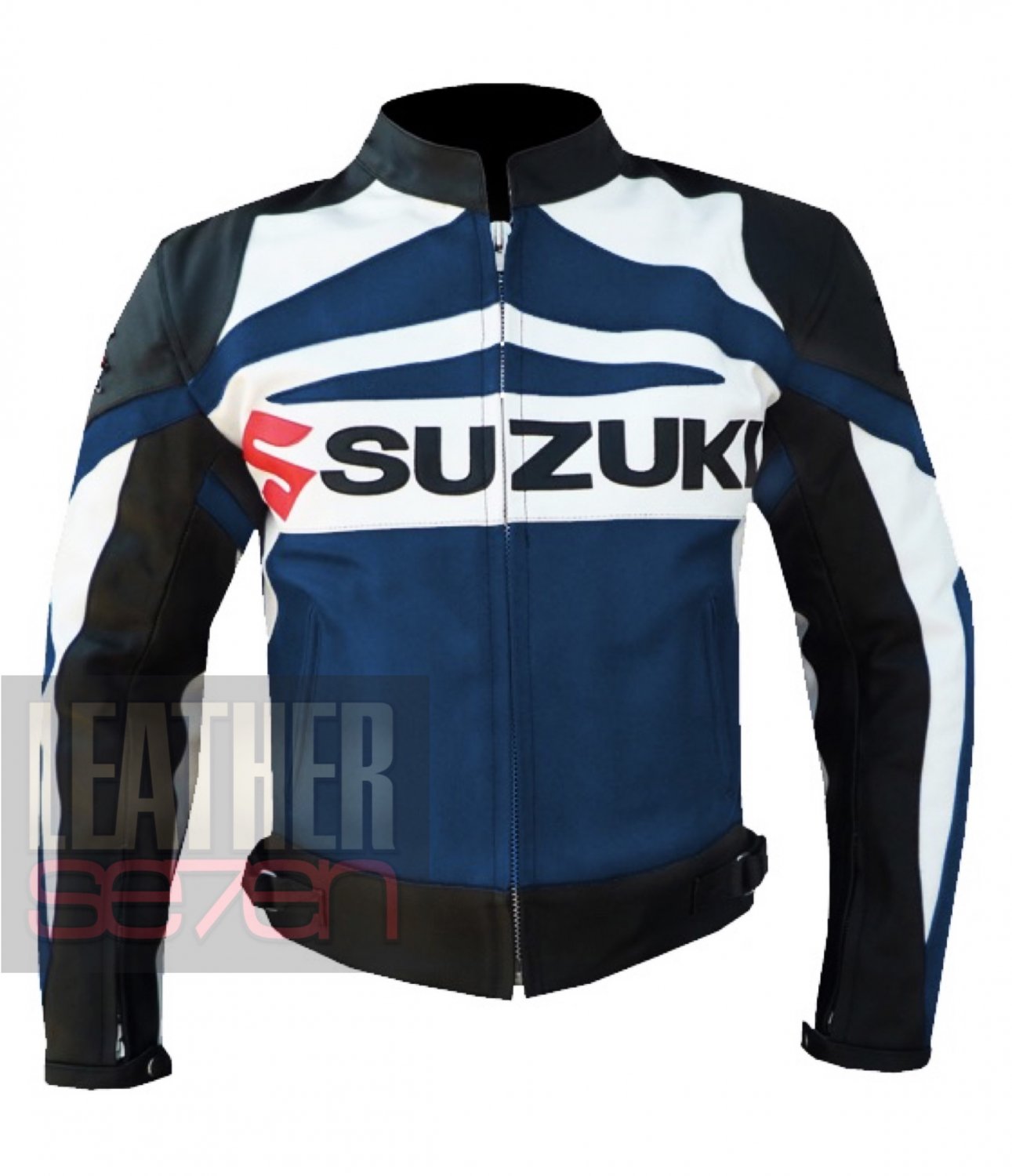 New Arrival Pure 100% Cowhide Leather Safety Racing Jacket Suzuki GSX Navy Blue