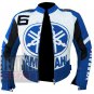 New Arrival Pure Cowhide Leather Safety Jacket .. Yamaha 6 Sky Blue Coat