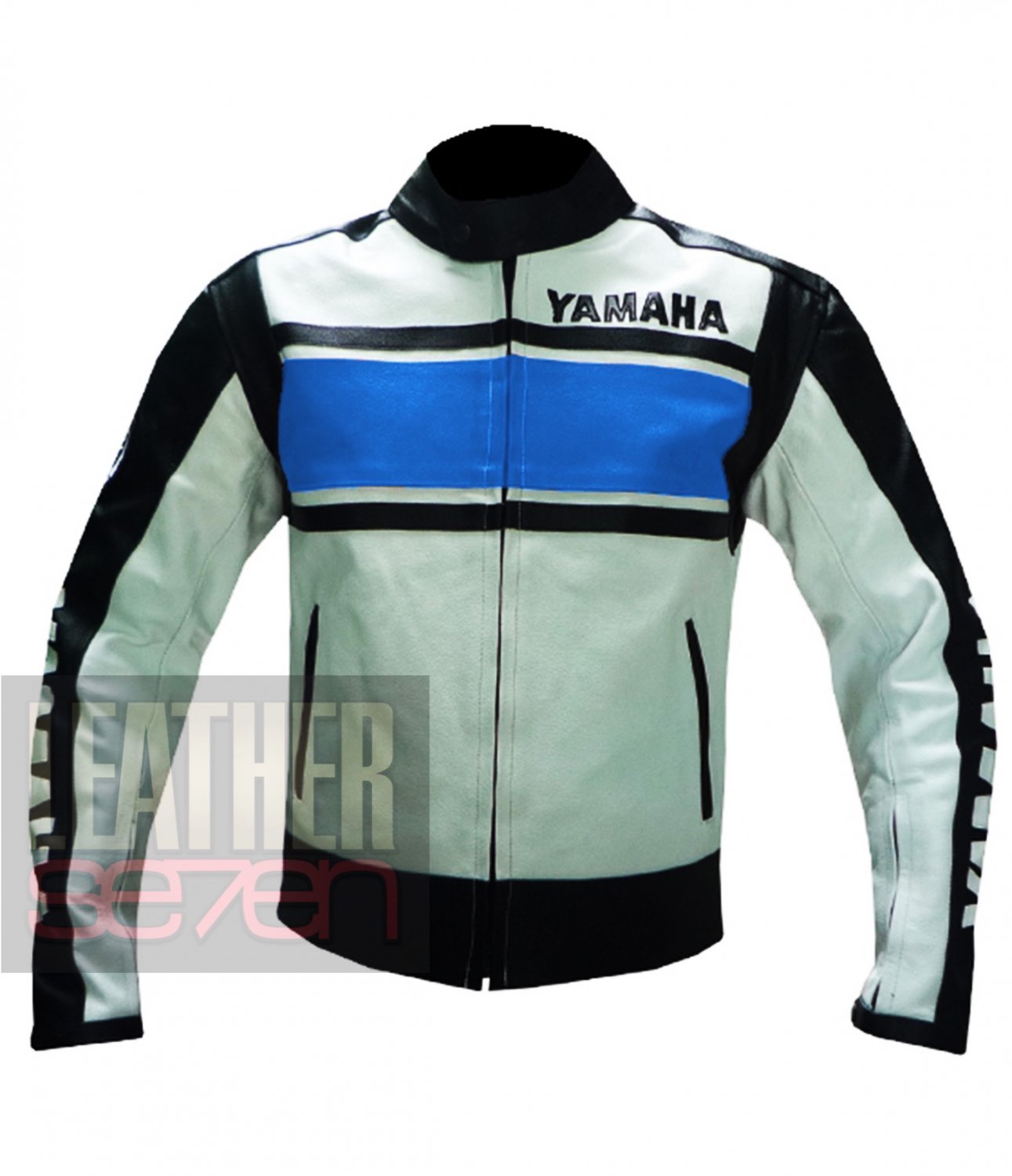 Best Quality Pure Cowhide Leather Racing Jackets .. Yamaha 5241 Sky Blue Coat