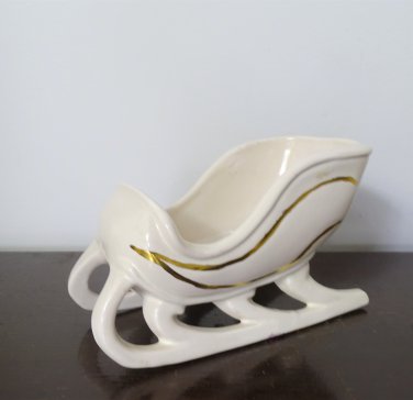 Small Vintage 1950's Ceramic Christmas Sleigh, Sled Centerpiece Table Decor