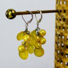 Sterling Silver Leverback Lemon Chalcedony Yellow Pearl Cluster Dangle Earrings