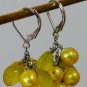 Sterling Silver Leverback Lemon Chalcedony Yellow Pearl Cluster Dangle Earrings
