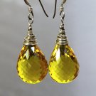 Sterling Silver Faceted Yellow Citrine Briolette Teardrop Bead Dangle Earrings