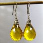 Sterling Silver Faceted Yellow Citrine Briolette Teardrop Bead Dangle Earrings