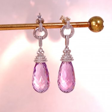 Sterling Silver Purple Amethyst Teardrop Briolette Pierced Dangle Earrings, TJC