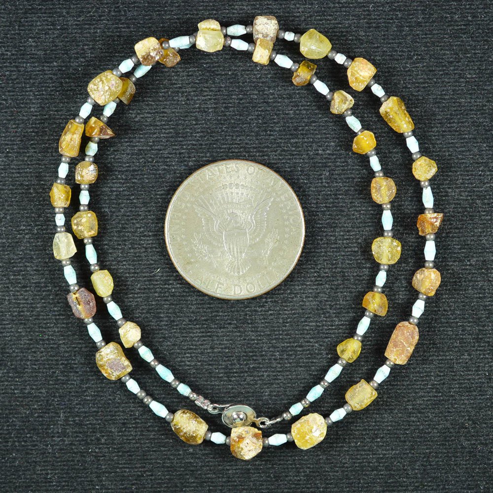 ANCIENT ROMAN GLASS BEADS 1 STRAND RAINBOW AQUA AND GREEN 100- 200 BC 503