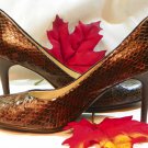Preview Intl Brown Metallic Snake Skin Print Leather High Stilettos- US Size 8.5M