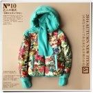 blue floral down coat short parkas jacket 90% duck's down