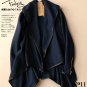 Navy Asymmetric woolen coat women's overcoat winter wool cardigan