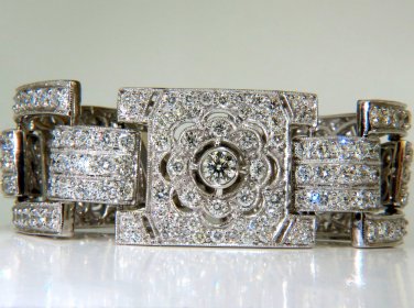 $80,000 VIDEO 18KT 20.00CT DIAMONDS ART DECO CLASSIC LINK CUFF BRACELET CLUSTER