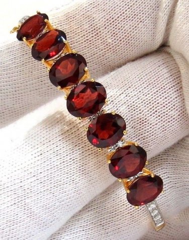 $6000 16.75ct NATURAL RED GARNET DIAMONDS BANGLE BRACELET 14KT