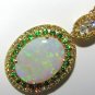 &acirc;��$18,000 19.23CT NATURAL BLACK FIRE OPAL & TSAVORITE PENDANT 14KT & CHAIN
