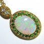 &acirc;��$18,000 19.23CT NATURAL BLACK FIRE OPAL & TSAVORITE PENDANT 14KT & CHAIN