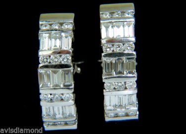 &acirc;��$6500 VIDEO 2.26CT DIAMONDS SEMI HOOP BAGUETTE & ROUND EARRINGS G/VS 14KT VS