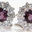 █$6000 14KT 3.36CT NATURAL PURPLE SPINEL DIAMOND CLUSTER EARRINGS & OMEGA