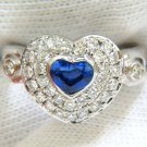 █$3500 1.67CT 14KT NATURAL FINE GEM HEART SAPPHIRE DIAMOND RING 3D DOME LIKE█