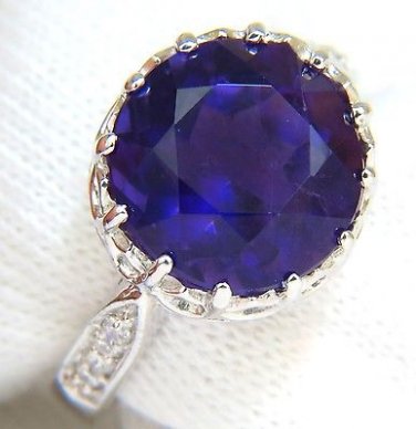 &acirc;��$3000 5.20CT NATURAL BRILLIANT ROUND DEEP PURPLE AMETHYST DIAMOND RING 14KT