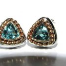 █NATURAL GREEN TOPAZ STERLING & 14KT GOLD CLIP EARRINGS