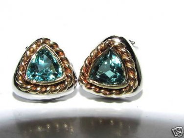 &acirc;��NATURAL GREEN TOPAZ STERLING & 14KT GOLD CLIP EARRINGS