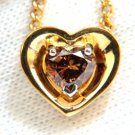 █$6500 .78CT NATURAL PURE VIVID BROWN HEART CUT DIAMOND PENDANT 14KT NECKLACE